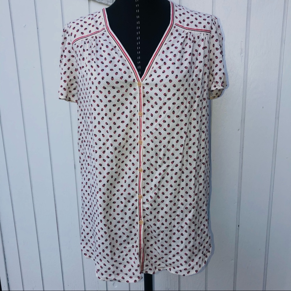 Max Studio Blouse Ladybug Print Button Down Top W… - image 4